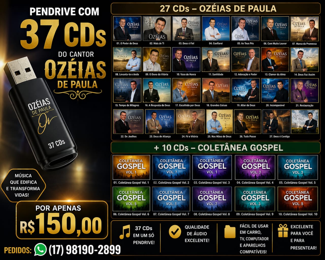 Pendrive com 37 cds de Ozeias de Paula